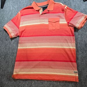 Sean John Y2K Striped Polo Shirt Mens XL Red Orange Streetwear Hip Hop Retro